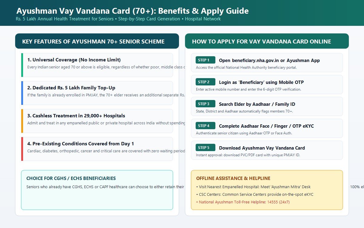 Ayushman Vay Vandana Card Benefits and Apply Guide Infographic