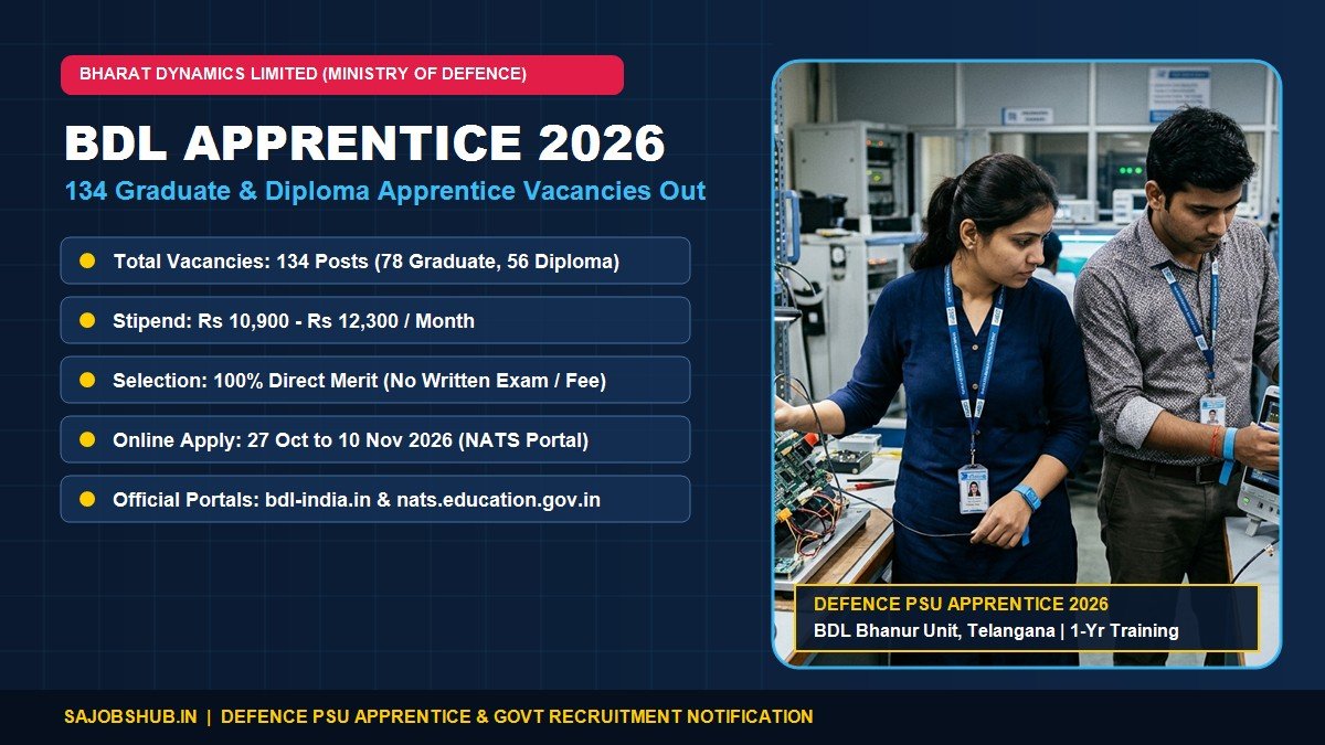 BDL Apprentice Recruitment 2026 Notification Out Apply Online 134 Graduate Diploma Posts