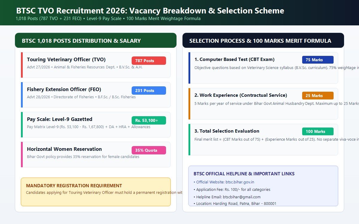 BTSC TVO Selection Scheme and Marks Weightage Infographic