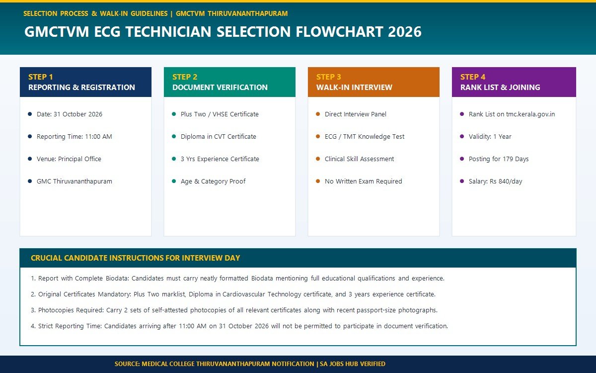 GMCTVM Recruitment 2026: ईसीजी तकनीशियन पदों पर भर्ती, योग्यता और वाक इन इंटरव्यू विवरण देखें GMCTVM ECG Technician Selection Process Flowchart