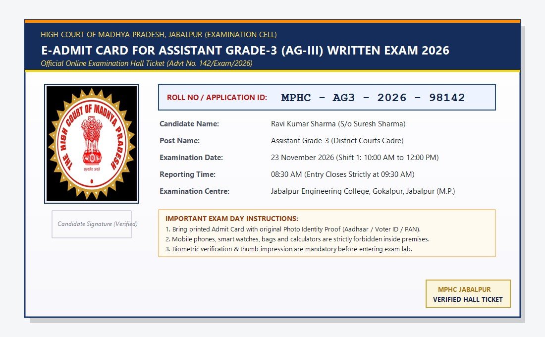 MPHC Assistant Grade-3 Admit Card 2026: परीक्षा तिथि 23 नवंबर घोषित, हॉल टिकट डाउनलोड लिंक देखें MPHC Assistant Grade 3 Hall Ticket Mockup