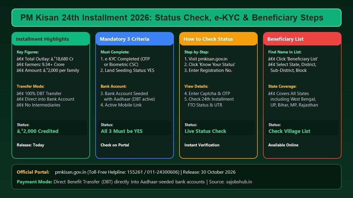 PM Kisan 24th Installment Status Check eKYC and Beneficiary List Steps