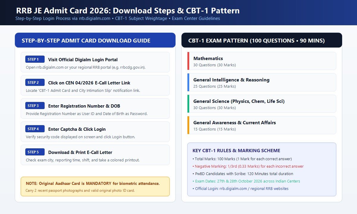 RRB JE Admit Card 2026 Download Steps and CBT-1 Exam Pattern