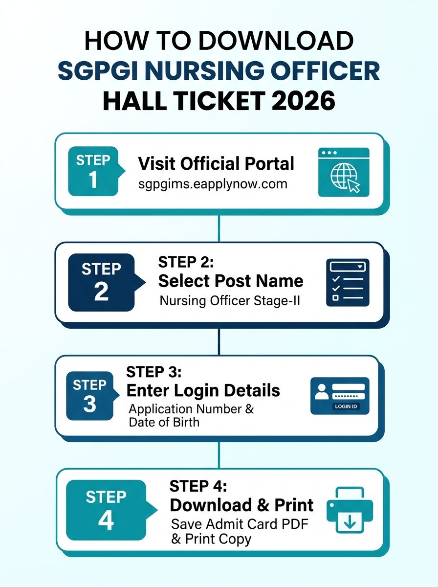 How to Download SGPGI Nursing Officer Mains Hall Ticket 2026 Steps Infographic